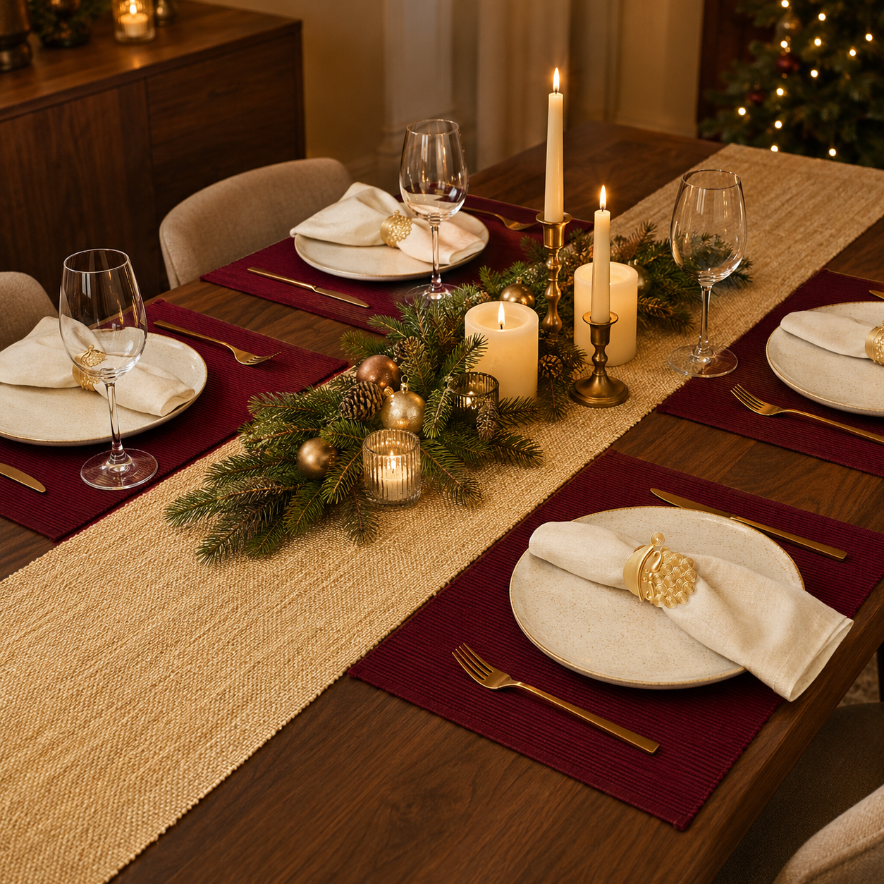 Mesa posta de Natal com peças da curadoria Bukhara